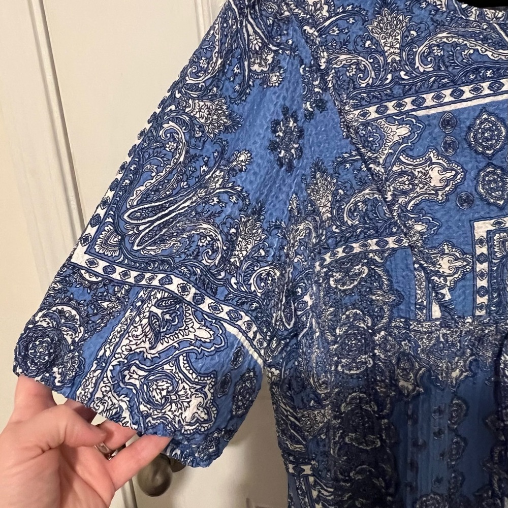 NWT! Loft Blue Bandana Paisley Balloon Sleeve Textured Blouse Size XXL Women’s - Picture 5 of 13